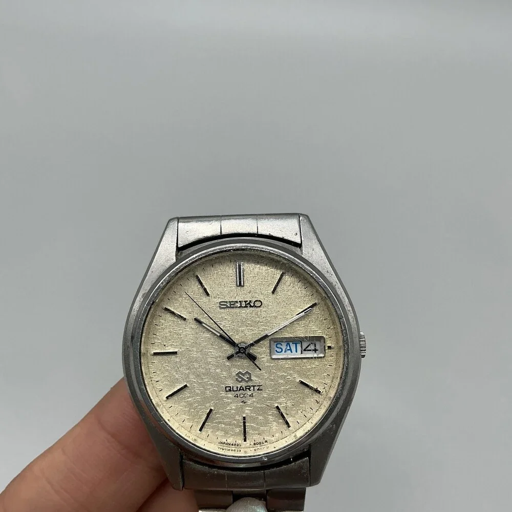 Vintage Seiko SQ Mens Watch 36mm Stainless Day Date 4633-8079 New Battery 7
